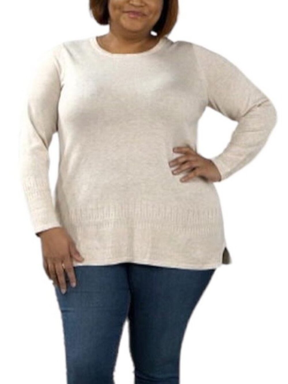 Isaac Mizrahi Live! Border Stitch Long Sleeve Crew Neck Sweater